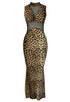 Sexy High Neck Mesh Animal Maxi Dress